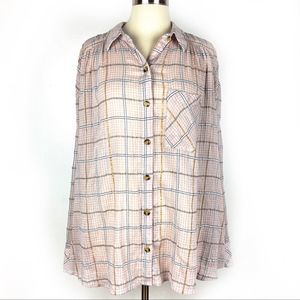 NEW FREE PEOPLE Break My Stripe Plaid Shirt Small